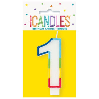 Rainbow Border Number 1 Birthday Candle