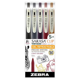 Zebra Sarasa Clip Vintage Gel Pen Light  5pk