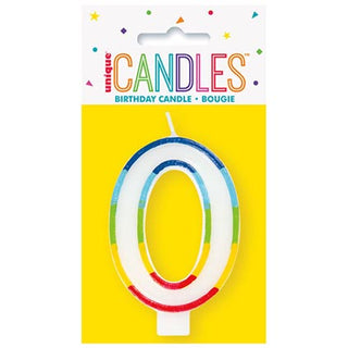 Rainbow Border Number 0 Birthday Candle
