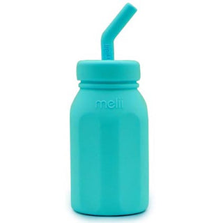 Melii Silicone Bottle with Straw Blue