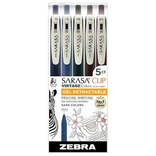 Zebra Sarasa Clip Vintage Gel Pen Dark  5pk