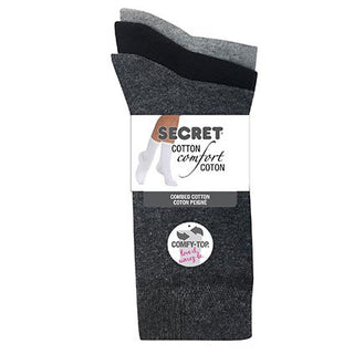 Secret 06965A Ladies 3pk Crew Plain Black Size 9 to 11 D3