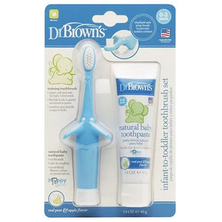 Dr Browns Infant to Toddler Toothbrush Set with Toothpaste Blue Elephant